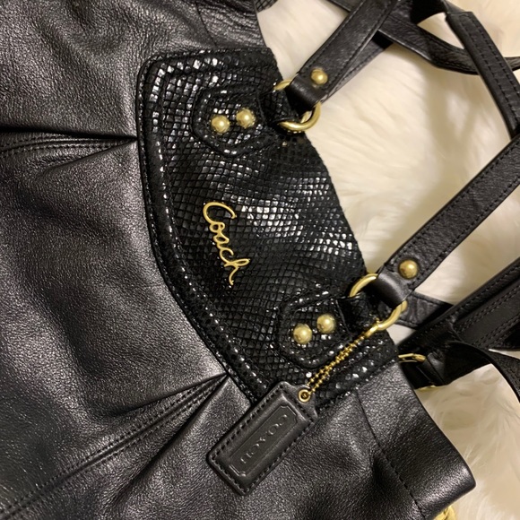Coach Leather with Snake Print & Gold Accents Bag - Picture 4 of 14
